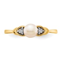 14K 5mm Yellow Gold June Freshwater Cultured Pearl and Diamond Ring view 5