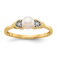 14K 5mm Yellow Gold June Freshwater Cultured Pearl and Diamond Ring view 1