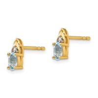 14K Yellow Gold 5x 3 Oval March Aquamarine and Diamond Post Earrings view 2