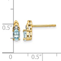14K Yellow Gold 5x 3 Oval March Aquamarine and Diamond Post Earrings view 4