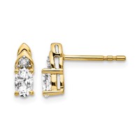 14K 5x3 Oval April White Topaz and Diamond Post Earrings view 1