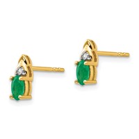 14K Yellow Gold 5x 3 Oval May Emerald and Diamond Post Earrings view 2