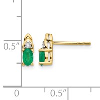14K Yellow Gold 5x 3 Oval May Emerald and Diamond Post Earrings view 4