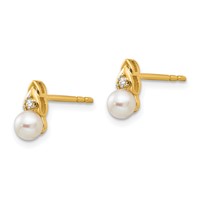 14K 4.5mm Yellow Gold June Freshwater Cultured Pearl and Diamond Post Earrings view 2
