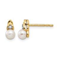 14K 4.5mm Yellow Gold June Freshwater Cultured Pearl and Diamond Post Earrings view 1