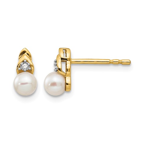 14K 4.5mm Yellow Gold June Freshwater Cultured Pearl and Diamond Post Earrings