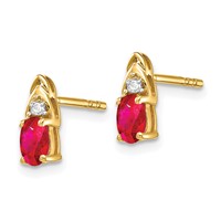 14K Yellow Gold 5x3 Oval July Ruby and Diamond Post Earrings view 2