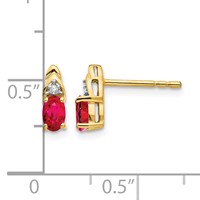 14K Yellow Gold 5x3 Oval July Ruby and Diamond Post Earrings view 4