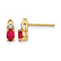 14K Yellow Gold 5x3 Oval July Ruby and Diamond Post Earrings view 1