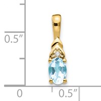 14K Yellow Gold 6x 4 Oval March Aquamarine and Diamond Pendant view 3