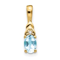 14K Yellow Gold 6x 4 Oval March Aquamarine and Diamond Pendant view 1