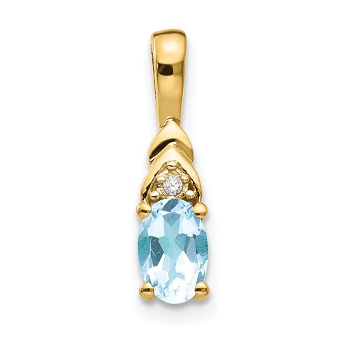 14K Yellow Gold 6x 4 Oval March Aquamarine and Diamond Pendant