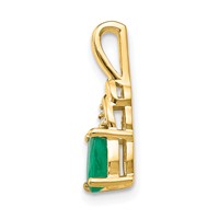 14K Yellow Gold 6x 4 Oval May Emerald and Diamond Pendant view 2