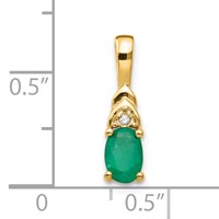 14K Yellow Gold 6x 4 Oval May Emerald and Diamond Pendant view 3