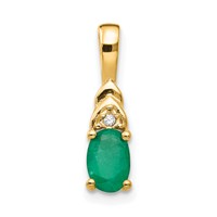 14K Yellow Gold 6x 4 Oval May Emerald and Diamond Pendant view 1