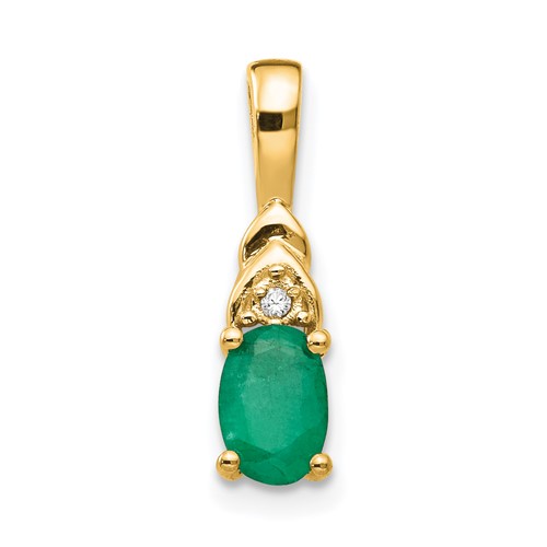 14K Yellow Gold 6x 4 Oval May Emerald and Diamond Pendant
