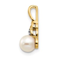 14K 6mm Yellow Gold June Freshwater Cultured Pearl and Diamond Pendant view 2