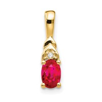 14K Yellow Gold 6x 4 Oval July Ruby and Diamond Pendant view 1