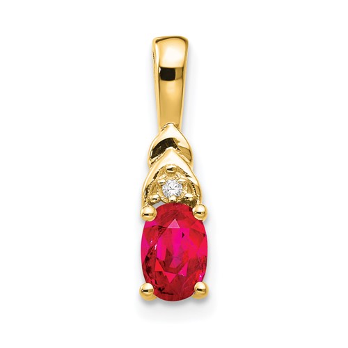 14K Yellow Gold 6x 4 Oval July Ruby and Diamond Pendant