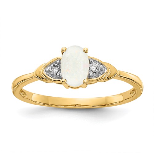 14K Yellow Gold 6x 4 Oval October Opal and Diamond Ring