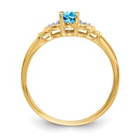 14K Yellow Gold 6x 4 Oval December Blue Topaz and Diamond Ring view 2