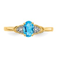 14K Yellow Gold 6x 4 Oval December Blue Topaz and Diamond Ring view 5