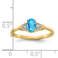 14K Yellow Gold 6x 4 Oval December Blue Topaz and Diamond Ring view 3