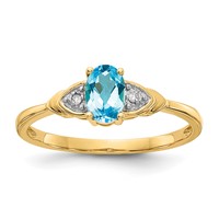 14K Yellow Gold 6x 4 Oval December Blue Topaz and Diamond Ring view 1