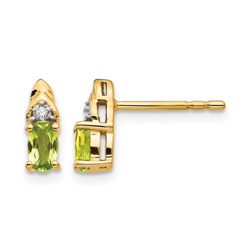 14K Yellow Gold 5x 3 Oval August Peridot and Diamond Post Earrings