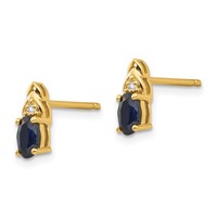 14K 5x3 Oval September Sapphire and Diamond Post Earrings view 2