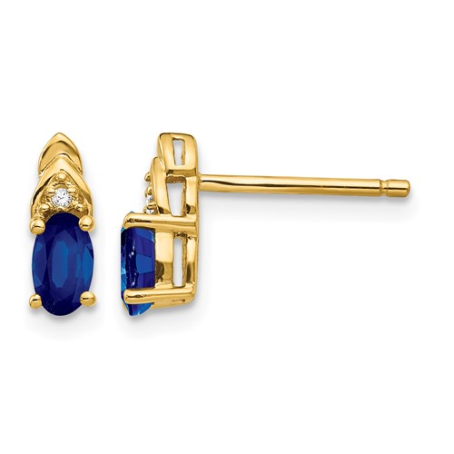 14K Yellow Gold 5x 3 Oval September Sapphire and Diamond Post Earrings