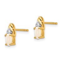 14K Yellow Gold 5x 3 Oval October Opal and Diamond Post Earrings view 2