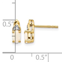 14K Yellow Gold 5x 3 Oval October Opal and Diamond Post Earrings view 4