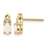 14K Yellow Gold 5x 3 Oval October Opal and Diamond Post Earrings view 1