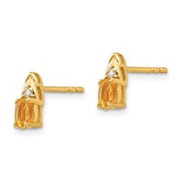 14K Yellow Gold 5x 3 Oval November Citrine and Diamond Post Earrings view 2