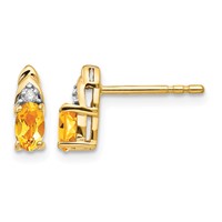 14K Yellow Gold 5x 3 Oval November Citrine and Diamond Post Earrings view 1