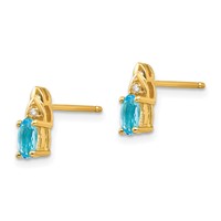 14K Yellow Gold 5x 3 Oval December Blue Topaz and Diamond Post Earrings view 2