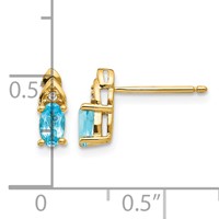 14K Yellow Gold 5x 3 Oval December Blue Topaz and Diamond Post Earrings view 4
