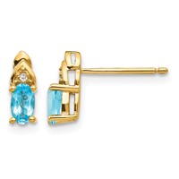 14K Yellow Gold 5x 3 Oval December Blue Topaz and Diamond Post Earrings view 1