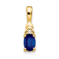 14K Yellow Gold 6x 4 Oval September Sapphire and Diamond Pendant view 1