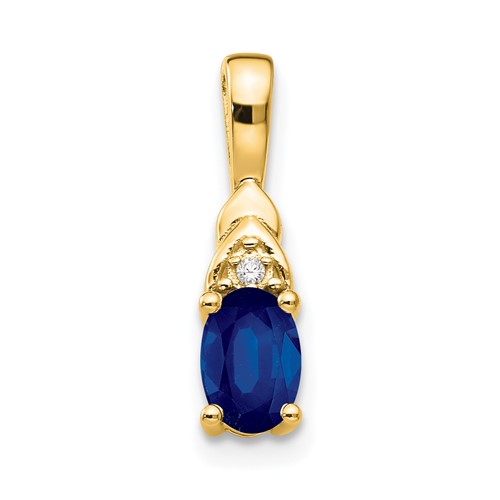 14K Yellow Gold 6x 4 Oval September Sapphire and Diamond Pendant