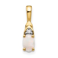 14K Yellow Gold 6x 4 Oval October Opal and Diamond Pendant view 1