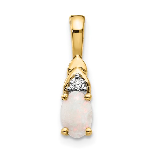 14K Yellow Gold 6x 4 Oval October Opal and Diamond Pendant