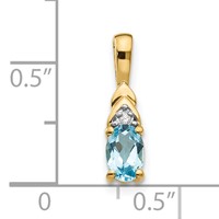14K Yellow Gold 6x 4 Oval December Blue Topaz and Diamond Pendant view 3