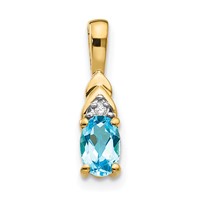 14K Yellow Gold 6x 4 Oval December Blue Topaz and Diamond Pendant view 1