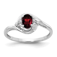 14K White Gold 6x4 Oval January Garnet and Diamond Ring view 1