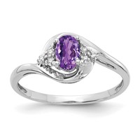 14K White Gold 6x 4 Oval February Amethyst and Diamond Ring view 1