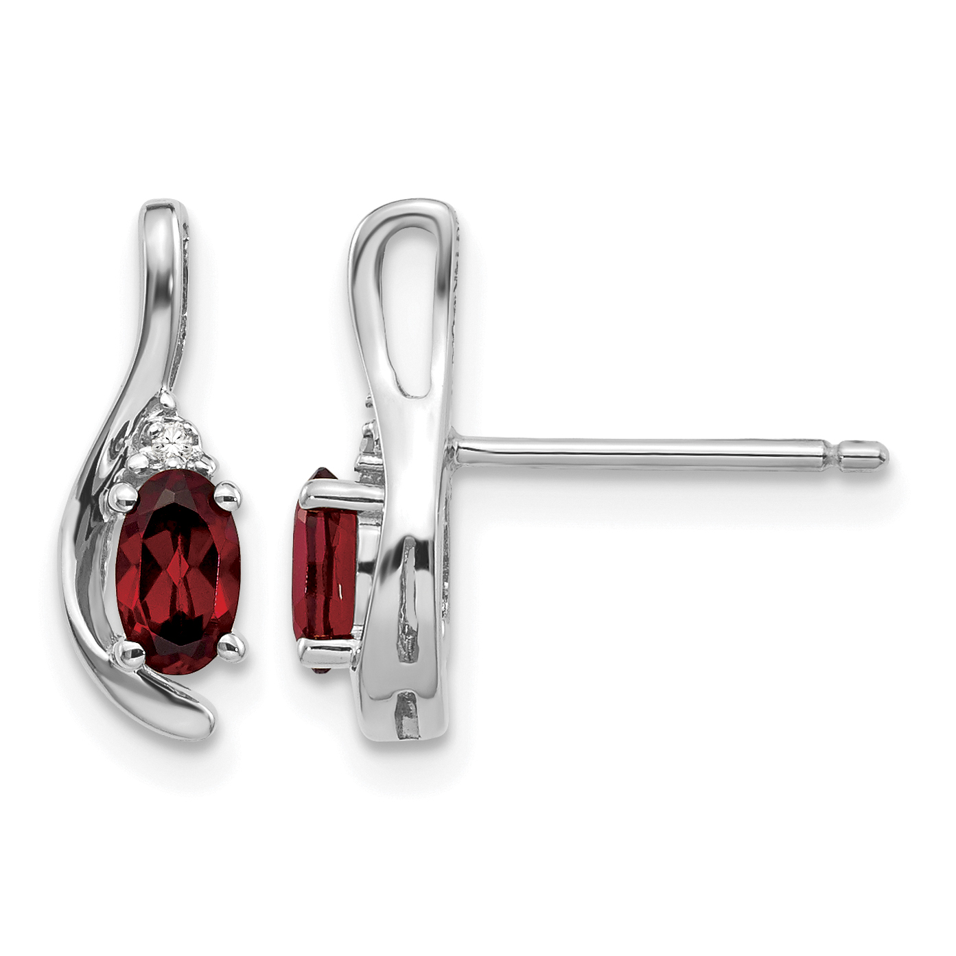 14k White Gold Garnet and Diamond Post Earrings (XBS370)