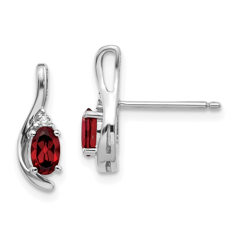 14k White Gold Garnet and Diamond Post Earrings