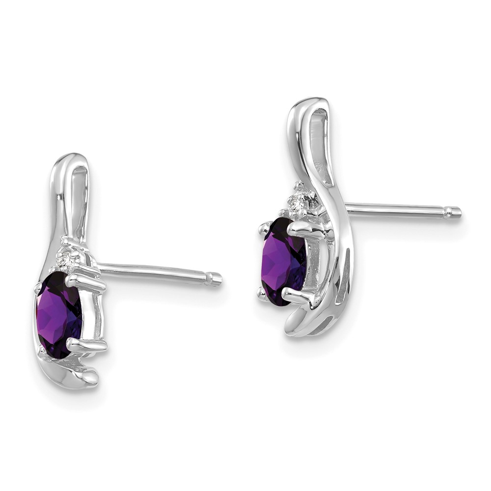14k White Gold Amethyst and Diamond Post Earrings (XBS371)